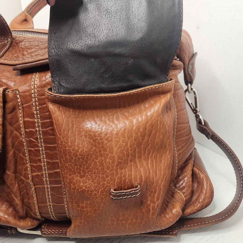Borlino Milano Buffalo Leather Duffle Bag Weekender w Strap OOAK MTO Italy Terra - Picture 13 of 16